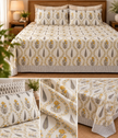 Mustard Meadow Elegance – Super King Size Bedsheet | Floral Vine Block Print | 2 covers