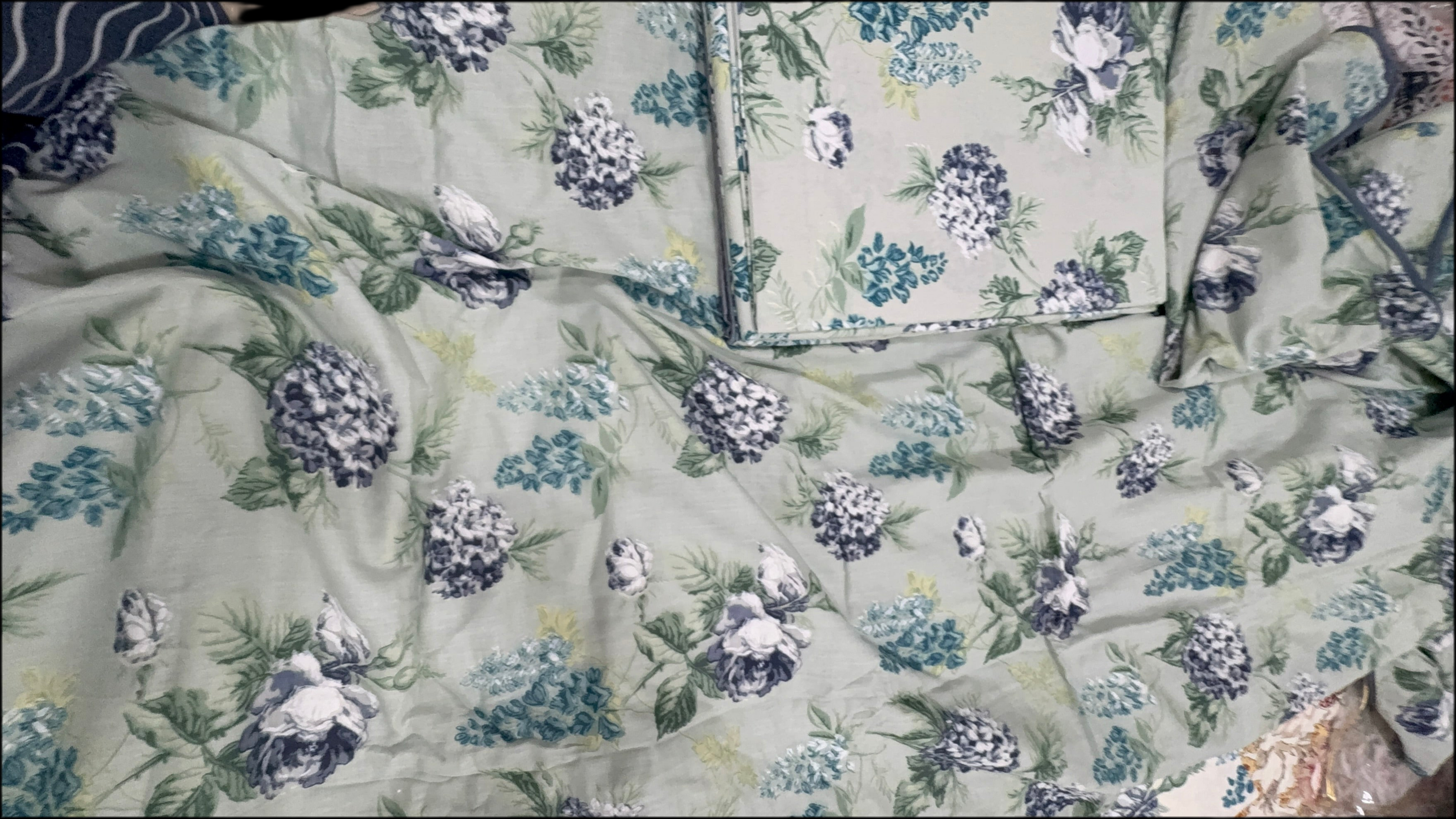 Super King Size Jaipuri Cotton Bedsheet – Sage Green with Botanical Bloom
