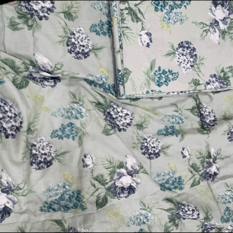 Super King Size Jaipuri Cotton Bedsheet – Sage Green with Botanical Bloom