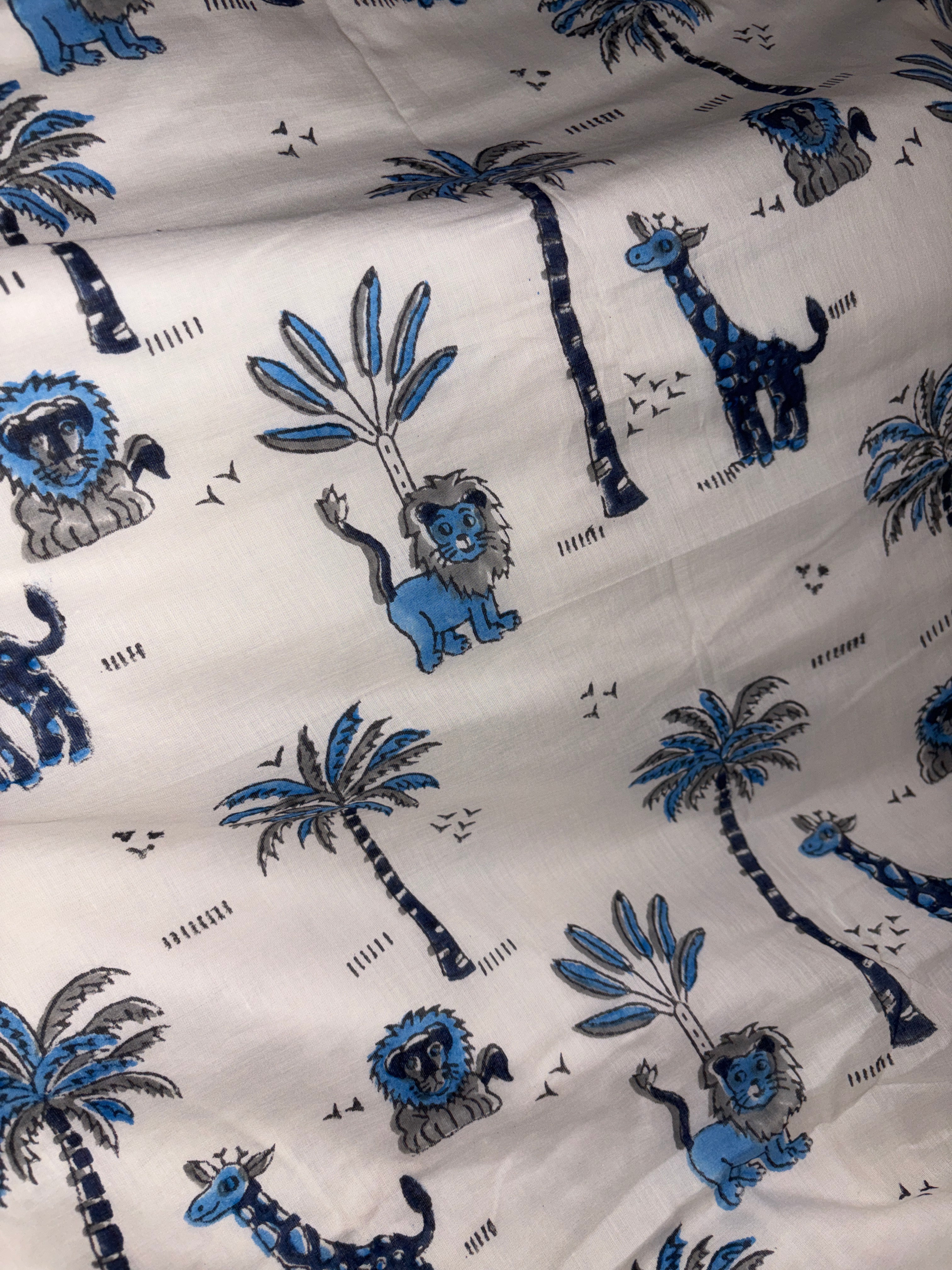 Blue Elephant Adventure Muslin Cotton Kids Reversible Dohar – Single Size (60 x 90 inch / 150 x 220 cm) | 100% Muslin Cotton | 1 Piece