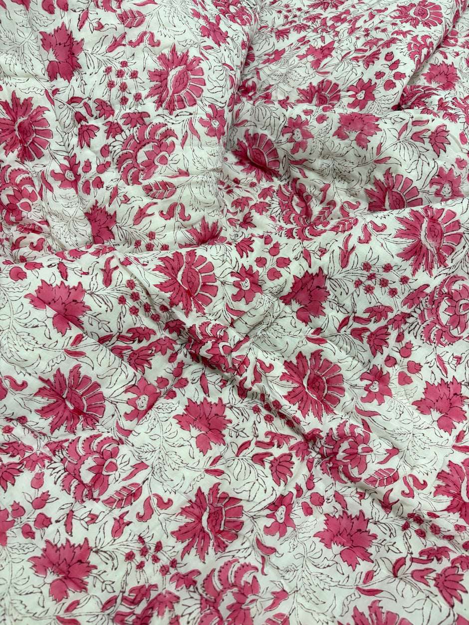 Roselle Bloom – King Size Reversible Muslin Cotton Razai Blanket | Organic Cotton Filling | Hand Stitched