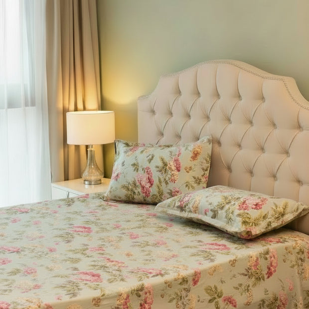 Blush Garden Bloom – Queen Size Bedsheet (260 x 230 cm) | 100% Jaipuri Cotton | Includes 2 Pillow Covers