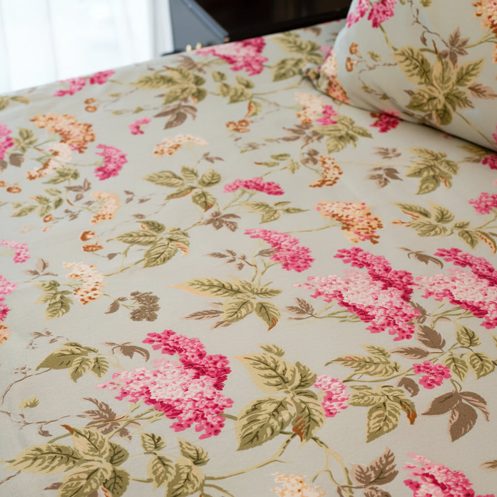 Blush Garden Bloom – Queen Size Bedsheet (260 x 230 cm) | 100% Jaipuri Cotton | Includes 2 Pillow Covers