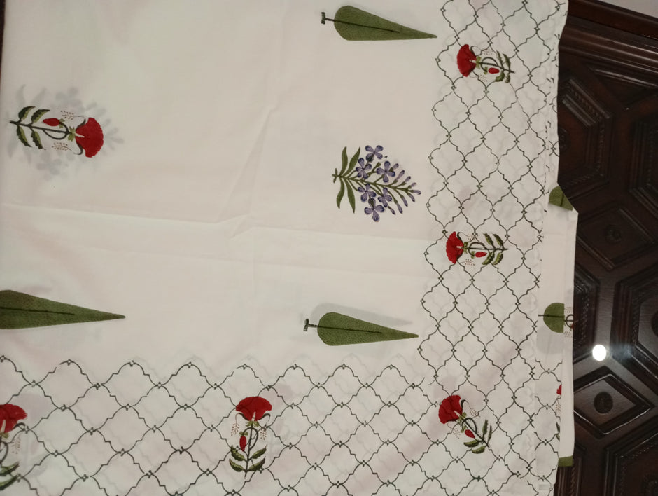 Set - Razai + Bedsheet - Ivory Garden Hand Block Bedding Set – Super King Bedsheet with King Reversible Hand Tagai Razai