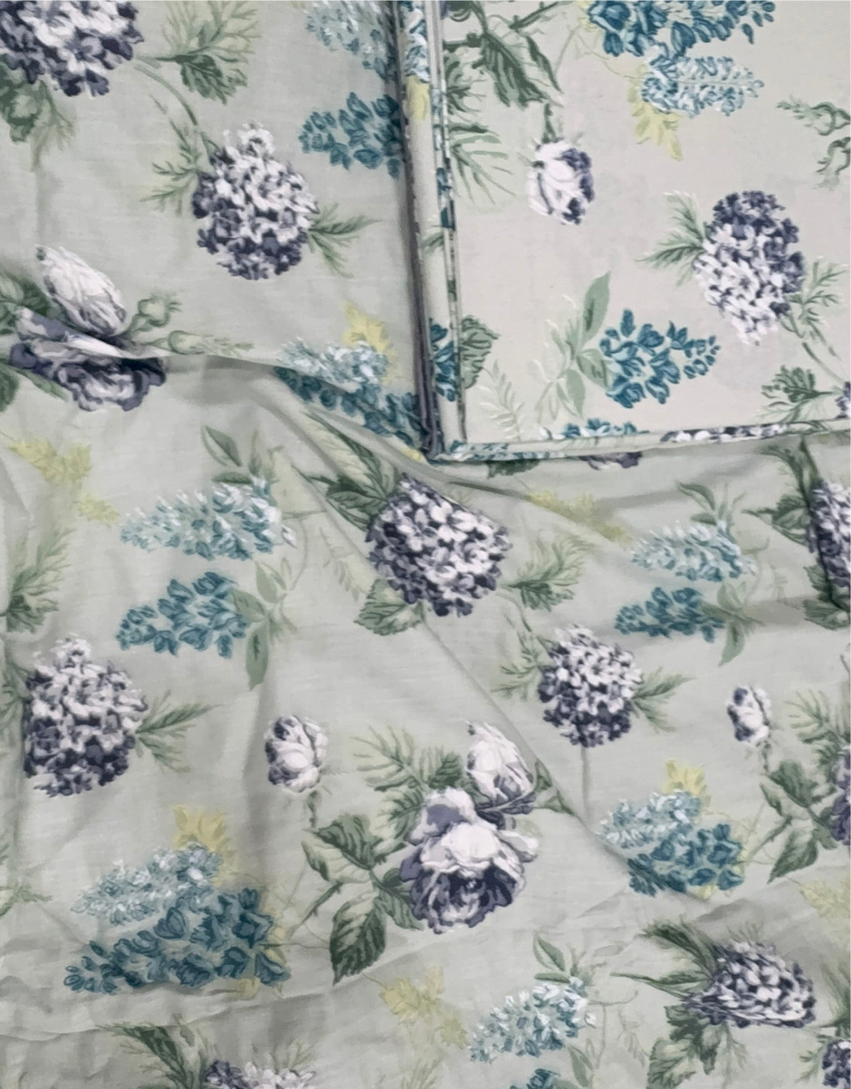 Super King Size Jaipuri Cotton Bedsheet – Sage Green with Botanical Bloom