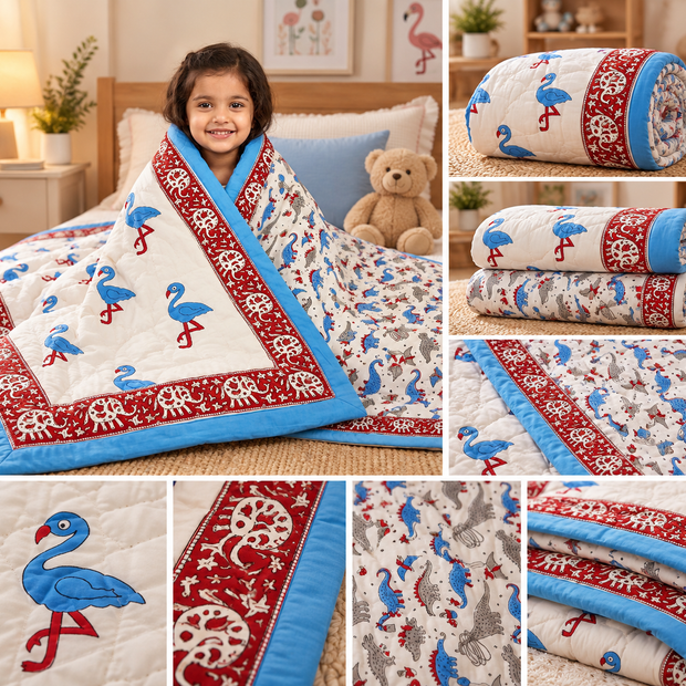 Little Flamingo Trails Reversible Kids Razai – Single Size (55 × 85 inches / 140 × 216 cm)