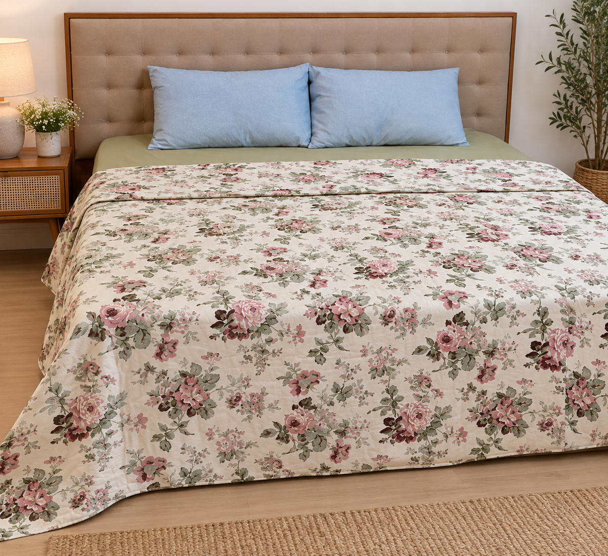 Vintage Rose Garden Dohar – Standard King Size | 100% Muslin Cotton | Lightweight & Breathable