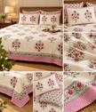 Gulbahar Rose Garden – Super King Size Bedsheet | 100% Pure Cotton | Floral Block Print Design