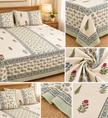 Ivory Gulbahar Garden – Super King Size Bedsheet (274 × 274 cm) | Jaipuri Cotton | Includes 2 Pillow Covers