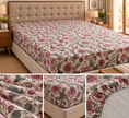 Gulnaar Blossom Haven – King Size Fitted Bedsheet (210 × 200 cm) | 100% Cotton | 30 cm Depth | Includes 2 Quilted Pillow Covers
