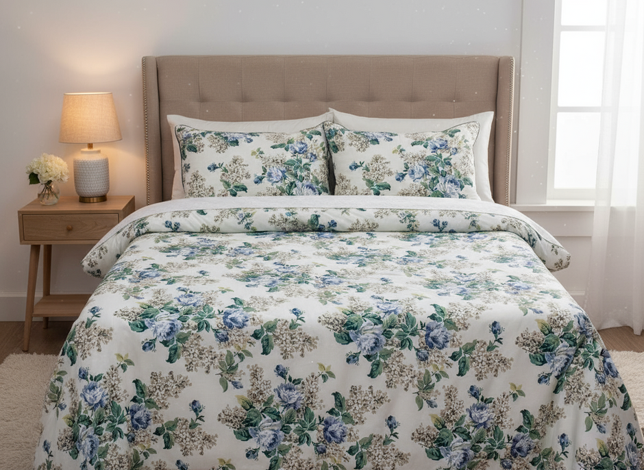 Lilac Bloom – Super King Size Bedsheet (274 x 274 cm) | 100% Jaipuri Cotton | Includes 2 Pillow Covers