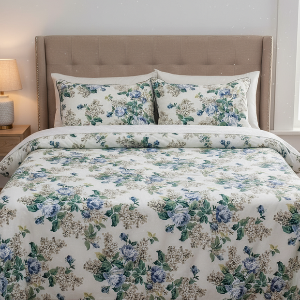 Lilac Bloom – Super King Size Bedsheet (274 x 274 cm) | 100% Jaipuri Cotton | Includes 2 Pillow Covers