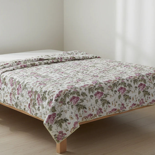 Soft Beige Botanical Bloom Muslin Dohar – Standard King Size (240 x 260 cm / 95 x 100 inches) | Muslin Cotton | Lightweight All-Season Comfort | Set of 2