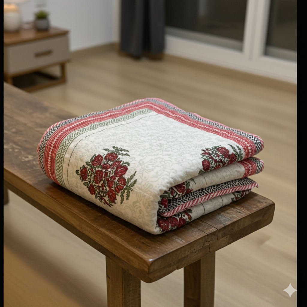 Noor Dohar - Reversible Pure Malmal Muslin Cotton Dohar AC Quilt - King Size, Block Print