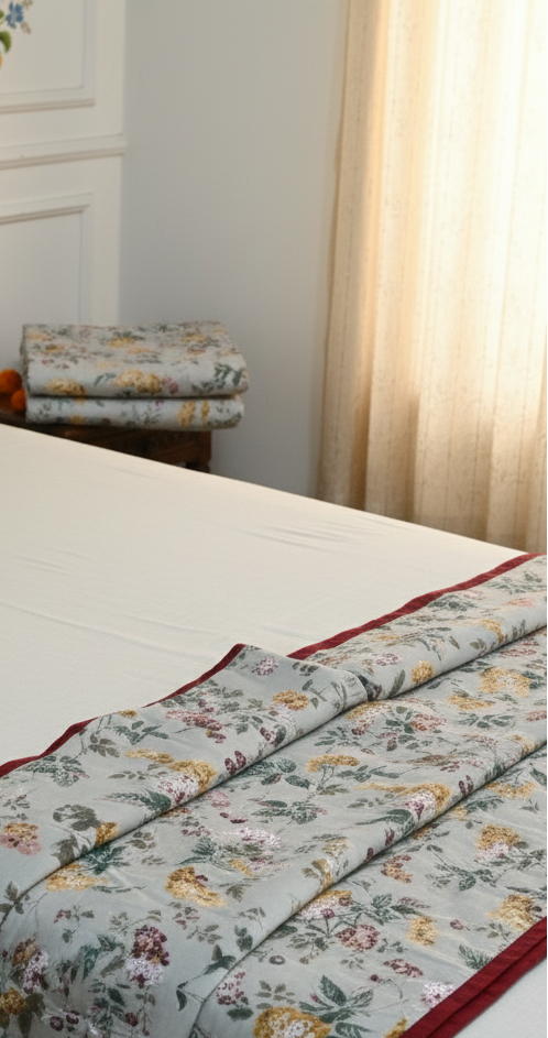 Yellow Bloom Dohar (Single Size, Set of 2) | Malmal Muslin Cotton | Lightweight & Breathable