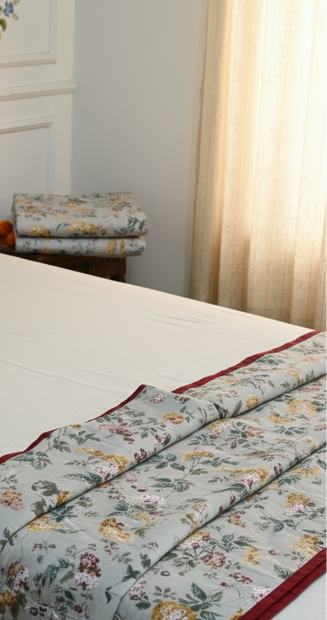 Yellow Bloom Dohar (Single Size, Set of 2) | Malmal Muslin Cotton | Lightweight & Breathable