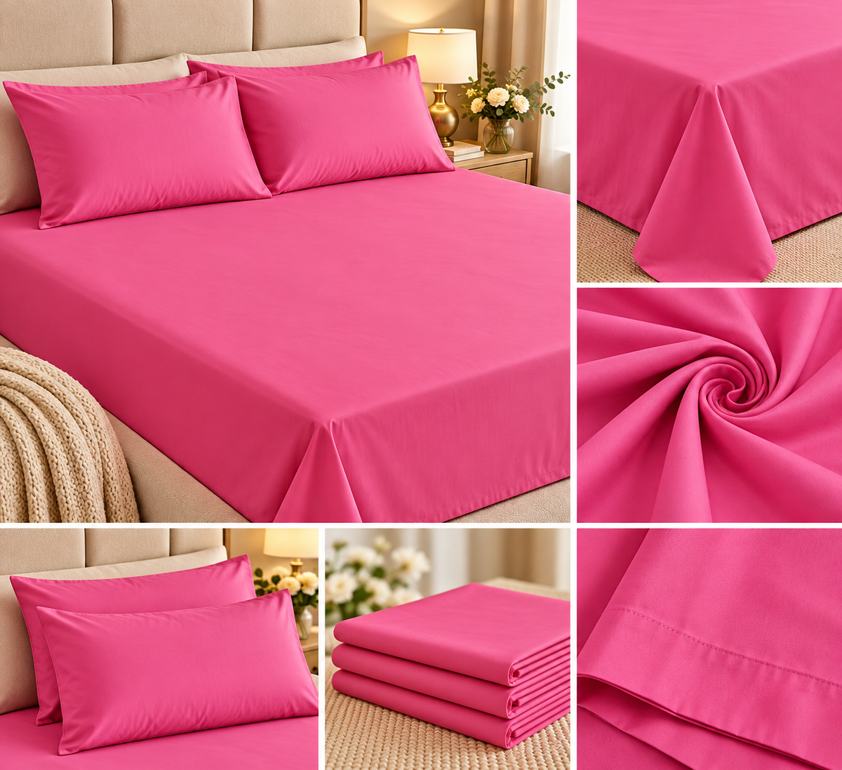 Hot Pink Fuchsia Pop – Super King Size Bedsheet (274 × 274 cm) | 400 TC Tencel Cotton | Includes 2 Pillow Covers