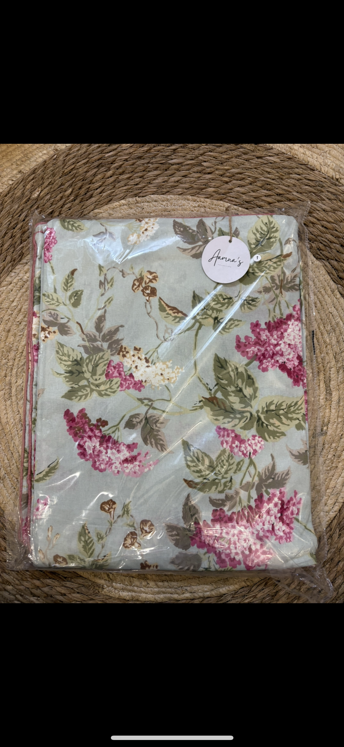 Super King Size Jaipuri Cotton Bedsheet – Mint Green with Botanical Bloom