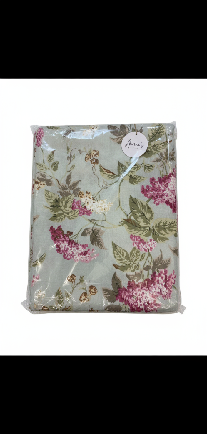 Super King Size Jaipuri Cotton Bedsheet – Mint Green with Botanical Bloom