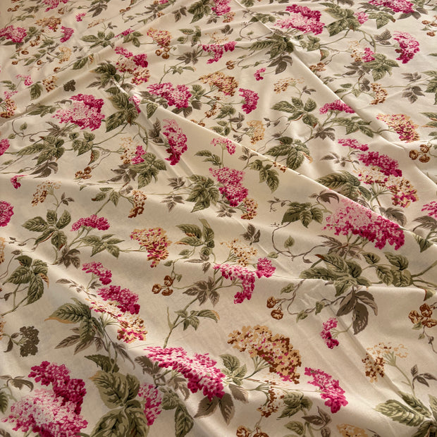 Soft Beige Botanical Bloom – Super King Size Block Print Bedsheet (274 x 274 cm) | 100% Jaipuri Cotton | Includes 2 Pillow Covers