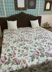 Soft Beige Botanical Bloom – Super King Size Block Print Bedsheet (274 x 274 cm) | 100% Jaipuri Cotton | Includes 2 Pillow Covers