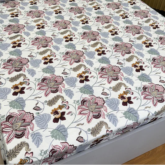 Rosewood Garden – Super King Size Bedsheet (274 x 274 cm) | 100% Jaipuri Cotton | Includes 2 Pillow Covers
