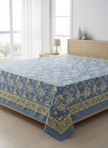 Blue Garden – Anokhi Print Super King Bedsheet (274 x 274 cm) | 100% Jaipuri Cotton | Includes 2 Pillow Covers