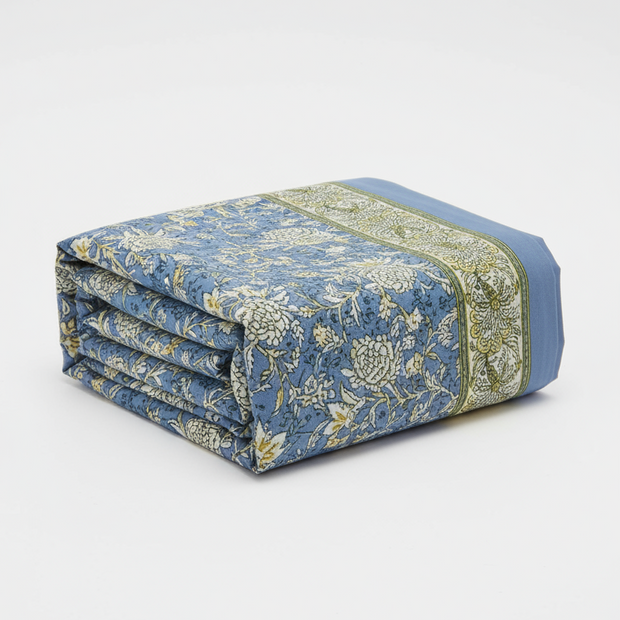 Blue Garden – Anokhi Print Super King Bedsheet (274 x 274 cm) | 100% Jaipuri Cotton | Includes 2 Pillow Covers