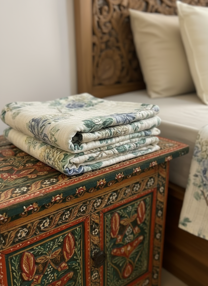 Blue Blossom Jaipuri Cotton Double Bed Dohar | Lightweight & Breathable | Soft Malmal Muslin Layers