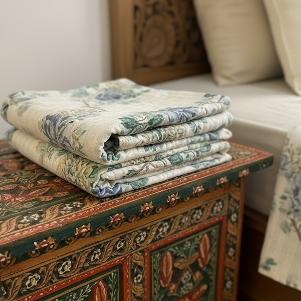 Blue Blossom Jaipuri Cotton Double Bed Dohar | Lightweight & Breathable | Soft Malmal Muslin Layers