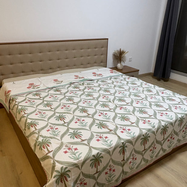 Palm Paradise Double Bed Dohar | Lightweight & Soft | Jaipuri Cotton Layers