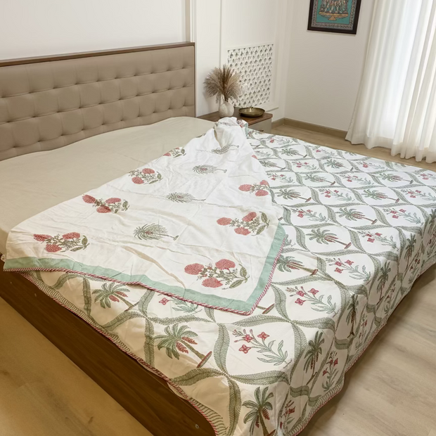 Plant Grid Double Bed Dohar | Lightweight & Soft | Jaipuri Cotton Layers