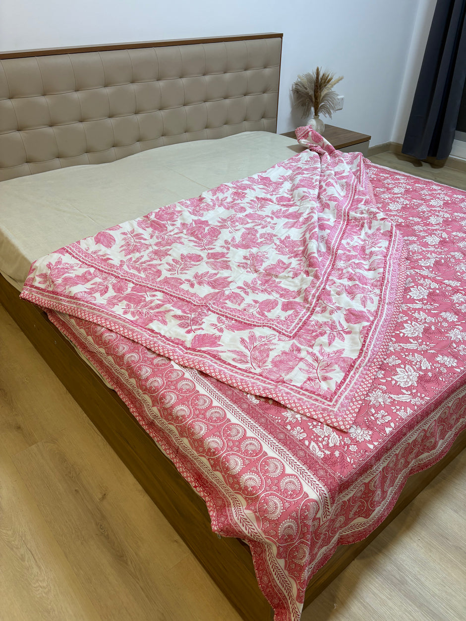 Double Bed Dohar - Pink Flowers (Dispatch Time 24 Hours)
