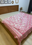 Pink and white patterned Malmal muslin reversible Dohar King Size.
