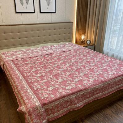 Double Bed Dohar - Pink Flowers (Dispatch Time 24 Hours)