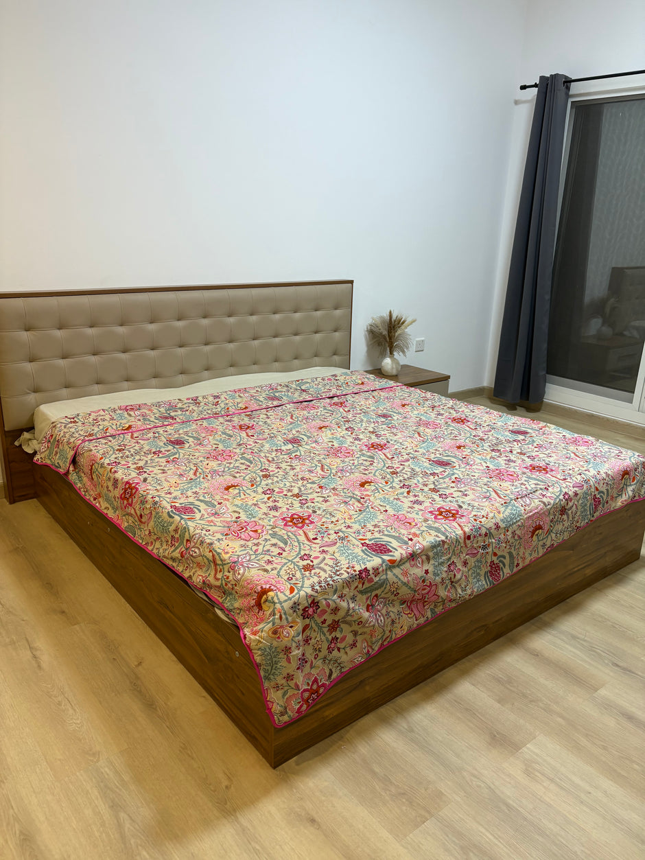 Double Bed Dohar - Cream Floral (Dispatch Time 24 Hours)