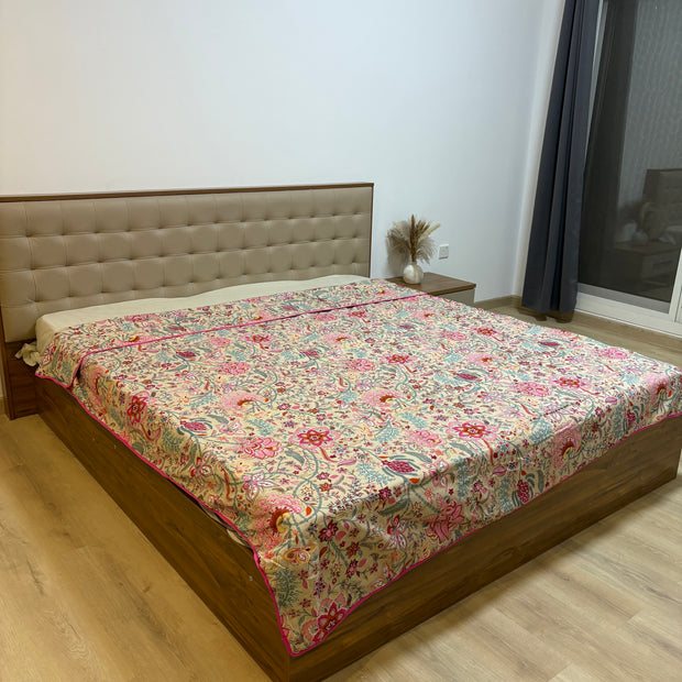 Cream Floral Double Bed Dohar | Lightweight & Soft | Jaipuri Cotton Layers