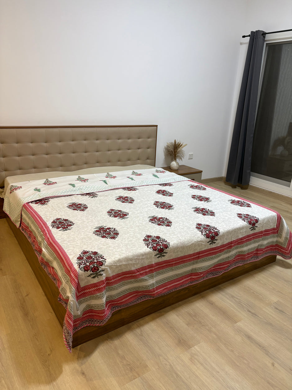 Noor Dohar - Reversible Pure Malmal Muslin Cotton Dohar AC Quilt - King Size, Block Print