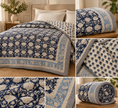 Indigo Lotus Garden –King Size Muslin Cotton Reversible Razai | Surgical Cotton Filling | Hand Stitched | 1 Piece | Dry Clean Only