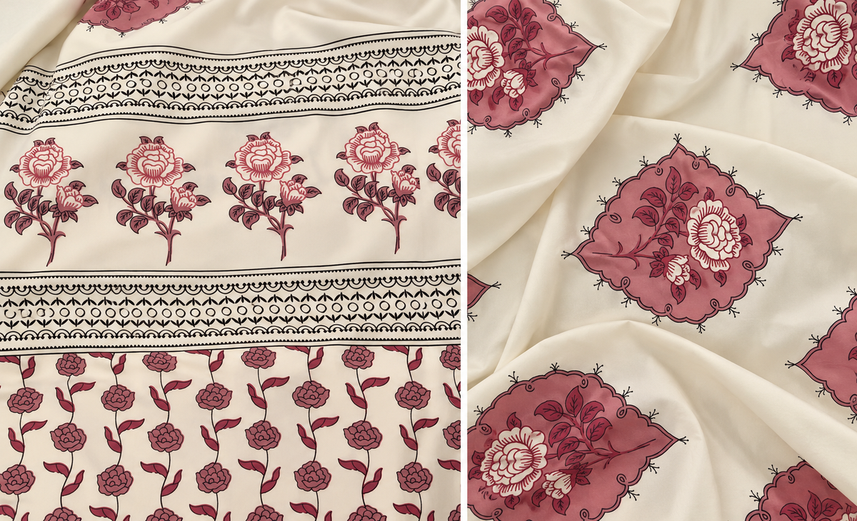 Royal Mauve Floral – Super King Fitted Bedsheet (210 × 200 + 30cm) | 400 Thread Count Percale Cotton | 30 cm Mattress Depth