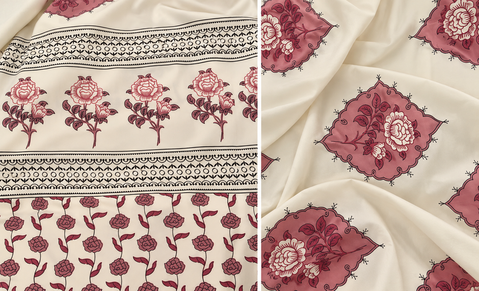 Royal Mauve Floral – Super King Fitted Bedsheet (210 × 200 + 30cm) | 400 Thread Count Percale Cotton | 30 cm Mattress Depth