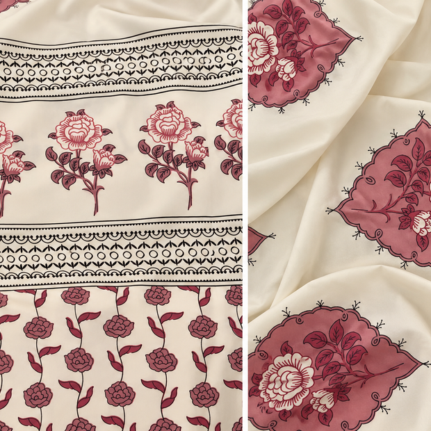Royal Mauve Floral – Super King Fitted Bedsheet (210 × 200 + 30cm) | 400 Thread Count Percale Cotton | 30 cm Mattress Depth