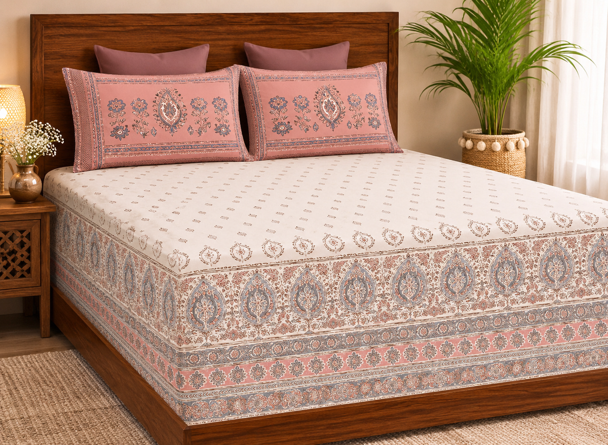 Rosewood Paisley Royale – Super King Fitted Bedsheet (210 × 200 cm) | Includes 2 Pillow Covers
