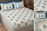 Blue Paisley Elegance – Super King Size Fitted Bedsheet Set (210 × 200 cm × 30 cm Depth) | 400 TC Tencel Cotton | Includes 2 Pillow Covers