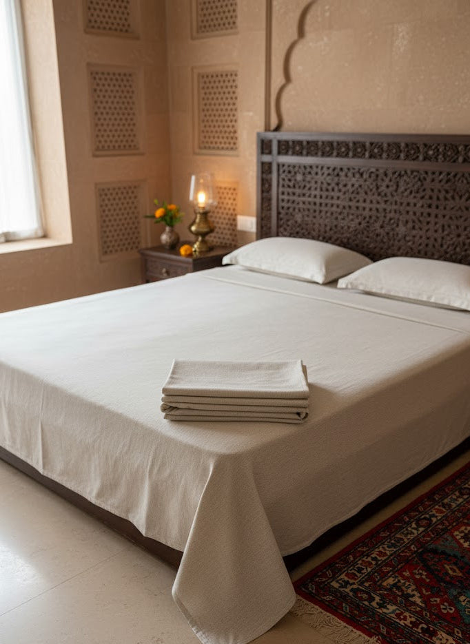 Plain Beige - Super King Flat Bedsheet with 2 Pillow Covers
