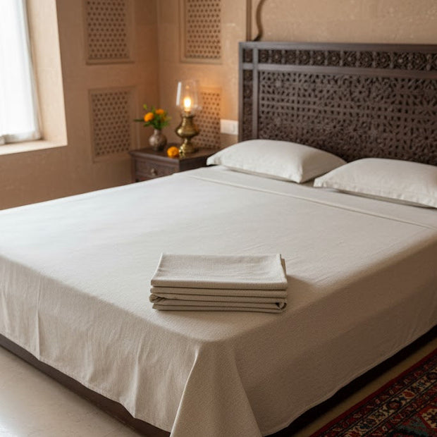 Plain Beige - Super King Flat Bedsheet with 2 Pillow Covers
