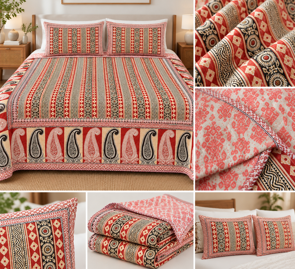 Crimson Heritage Reversible Quilted Bedspread Set – King Size (90 × 102 inches / 229 × 259 cm) | 3-Piece Set