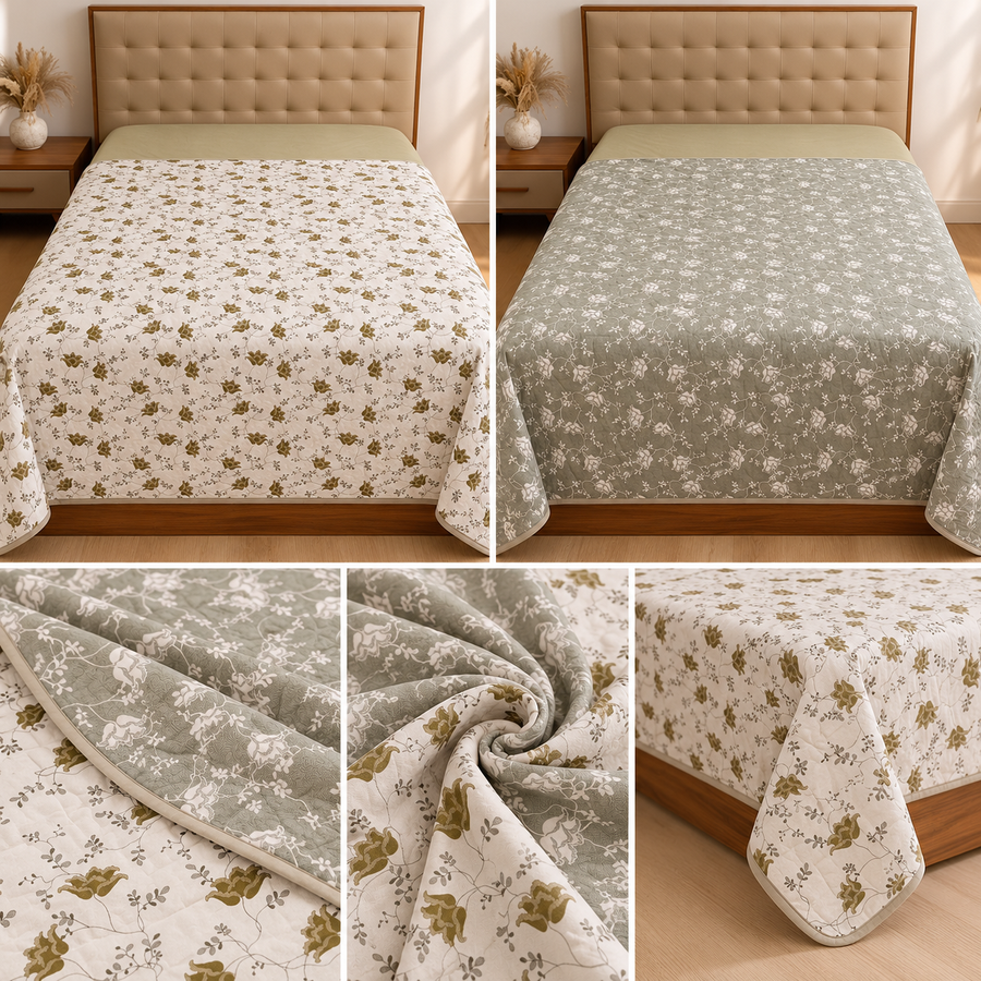 Olive Bloom Reversible Muslin Cotton Dohar