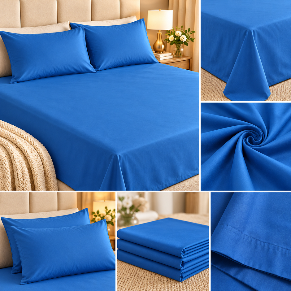 Cobalt Blue Luxe – Super King Size Bedsheet (274 × 274 cm) | 100% Tencel Cotton | 400 Thread Count | Includes 2 Pillow Covers