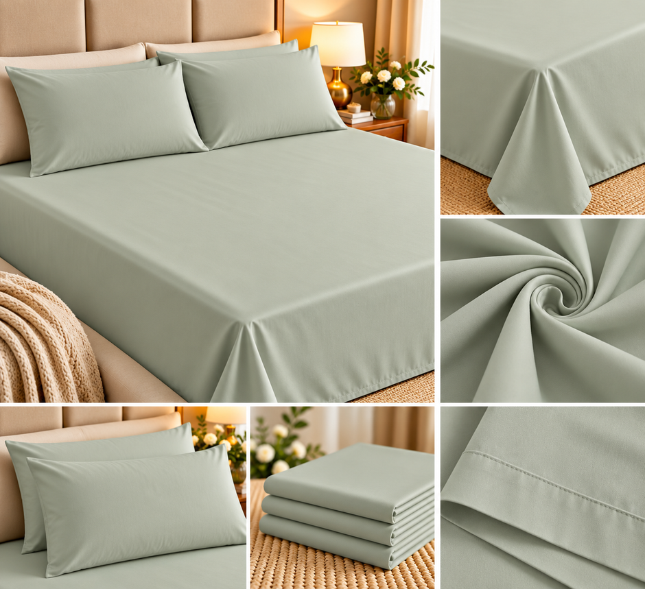 Olive Sage Meadow Luxe – Super King Size Bedsheet (274 × 274 cm) | 400 TC Tencel Cotton | Includes 2 Pillow Covers